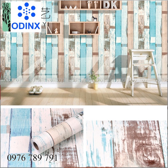 Giấy Dán Tường Giả Gỗ 3D Có Keo Sẵn 10m Decal Dán Tường Phòng Khách Chống Thấm ODINX