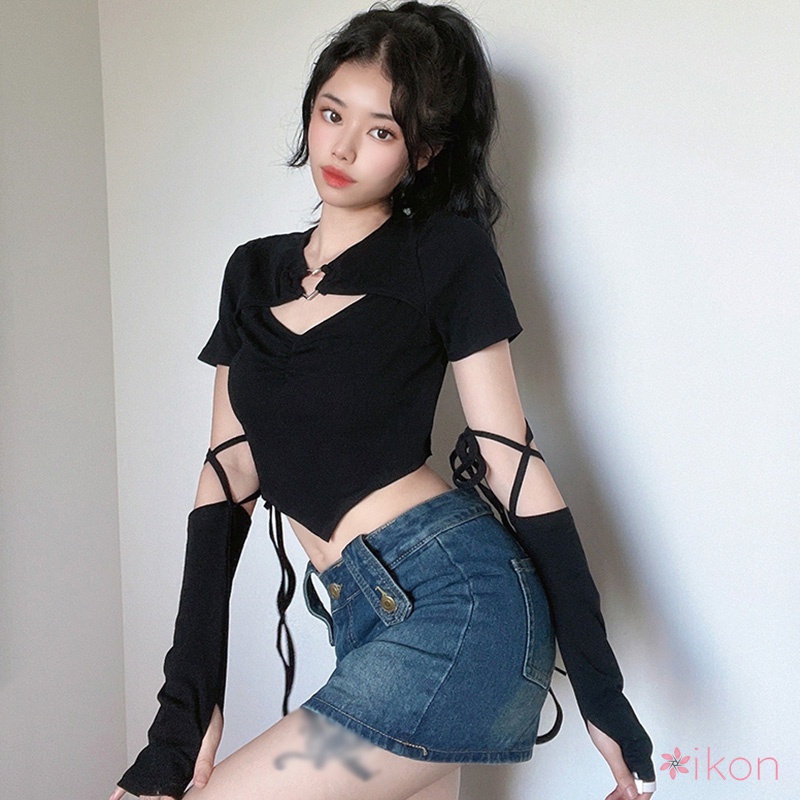 Áo Thun Croptop Hở Rốn Cài Nút Gợi Cảm Cho Bạn Gái