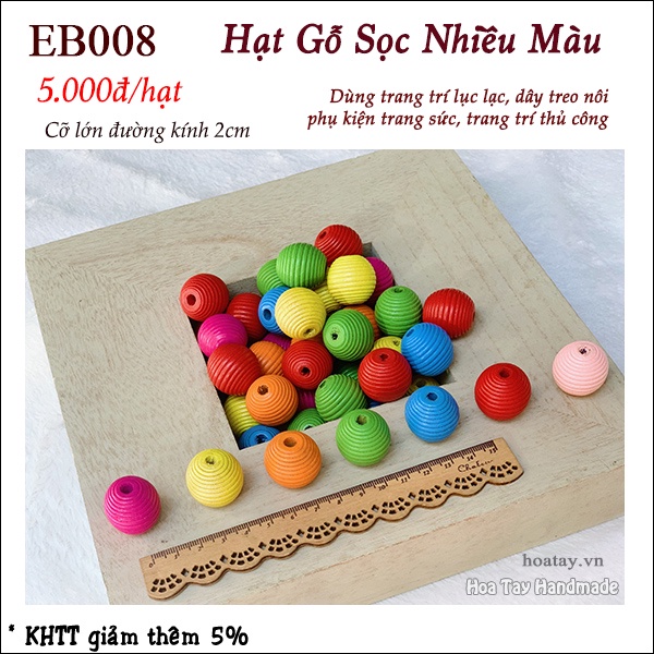 Hạt gỗ sọc cao cấp nhiều màu đường kính 20mm dùng trang trí phụ kiện thủ công EB008
