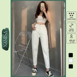 Quần jeans baggy trắng đen trơn hàng quảng châu cao cấp namisa qj17