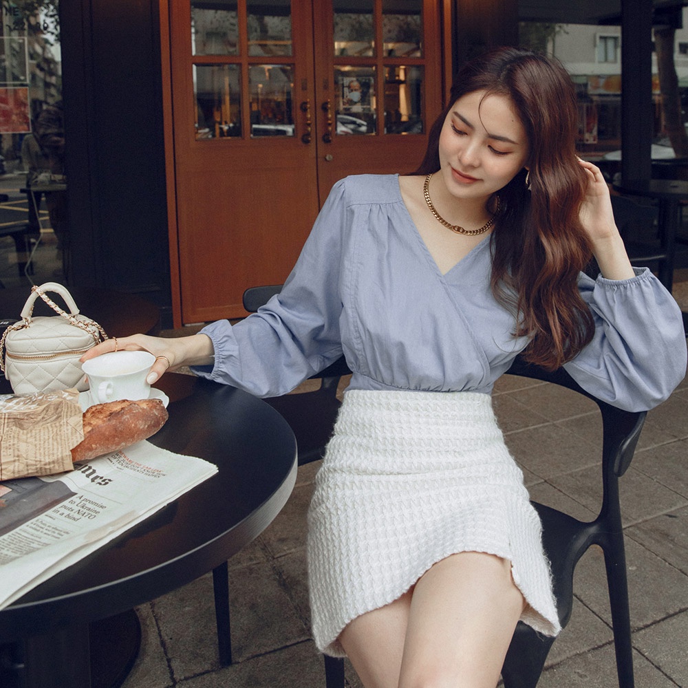 Áo denim cổ V tay dài bo eo nữ Air Space Lady 2211821007