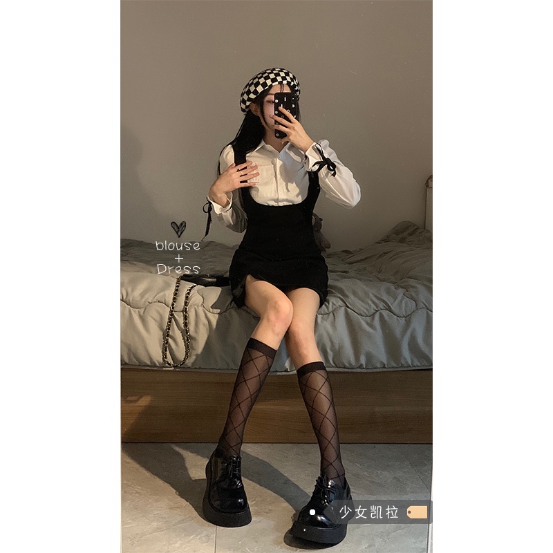 Váy yếm ngắn Ulzzang Hàn Quốc Thời trang Váy ngắn xẻ tà Sexy