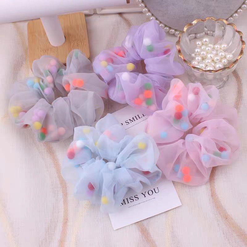 Dây Buộc Tóc Scrunchies Đính Bóng Cầu Vồng HOT TREND 2020    Clovershop68