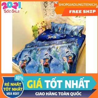 Bộ chăn hè ga gối 4 món cao cấp,gồm 1 chăn 1 ga 2 vỏ gối[ib shop chọn mẫu] công chúa elsa xanh