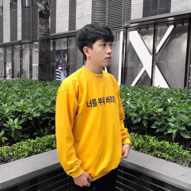 Áo sweater nỉ unisex form rộng Chữ Hàn Quốc phong cách  ulzzang Wind