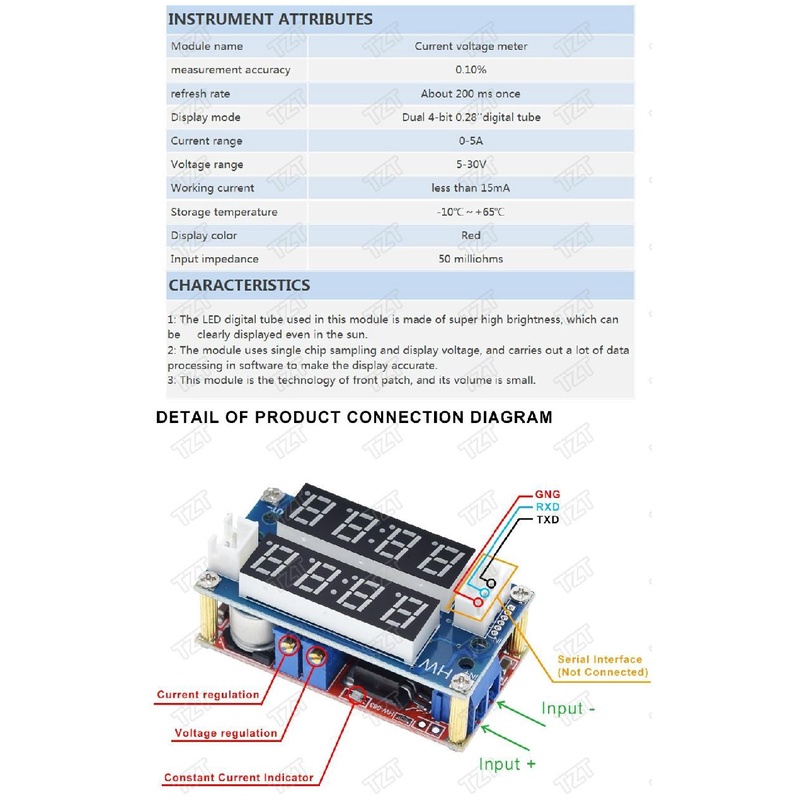 Mô Đun Điều Chỉnh Điện Áp Xl4015 5a Mô-đun sạc bước xuống CC / CV nguồn có thể điều chỉnh Vôn kế Ampe kế