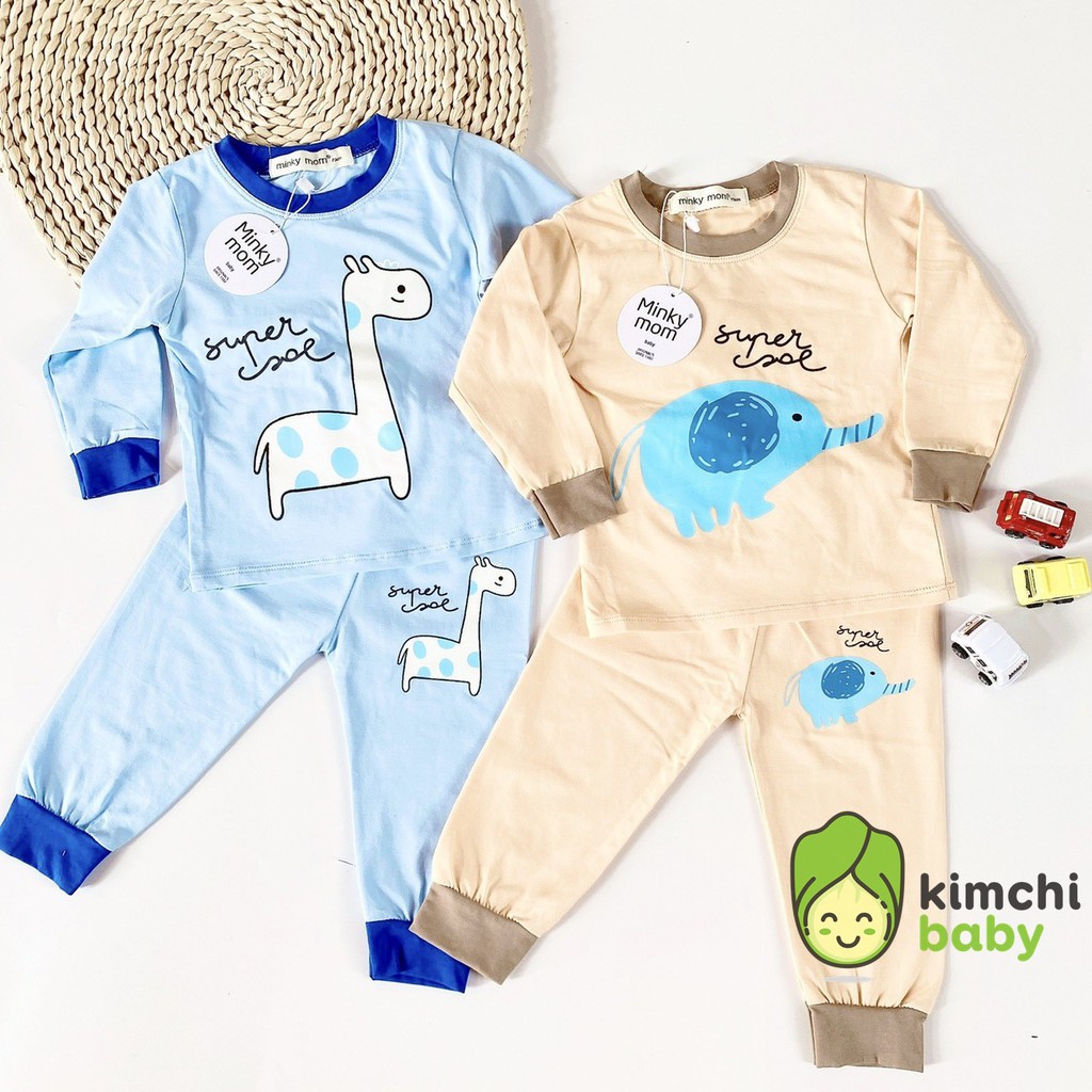 Bộ Dài Tay Minky Mom Cotton 100% Họa Tiết Super Joe Chính Hãng Túi Zip Cho Bé Trai Bé Gái MKM25