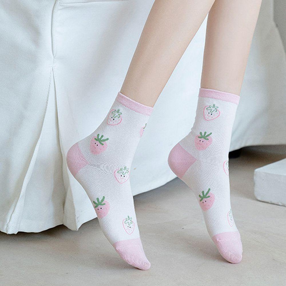 Vớ Thoáng Khí Bốn Mùa Thoáng Khí In Họa Tiết Dâu Tây Màu Hồng Dễ Thương VANES1 Cho Bé Gái