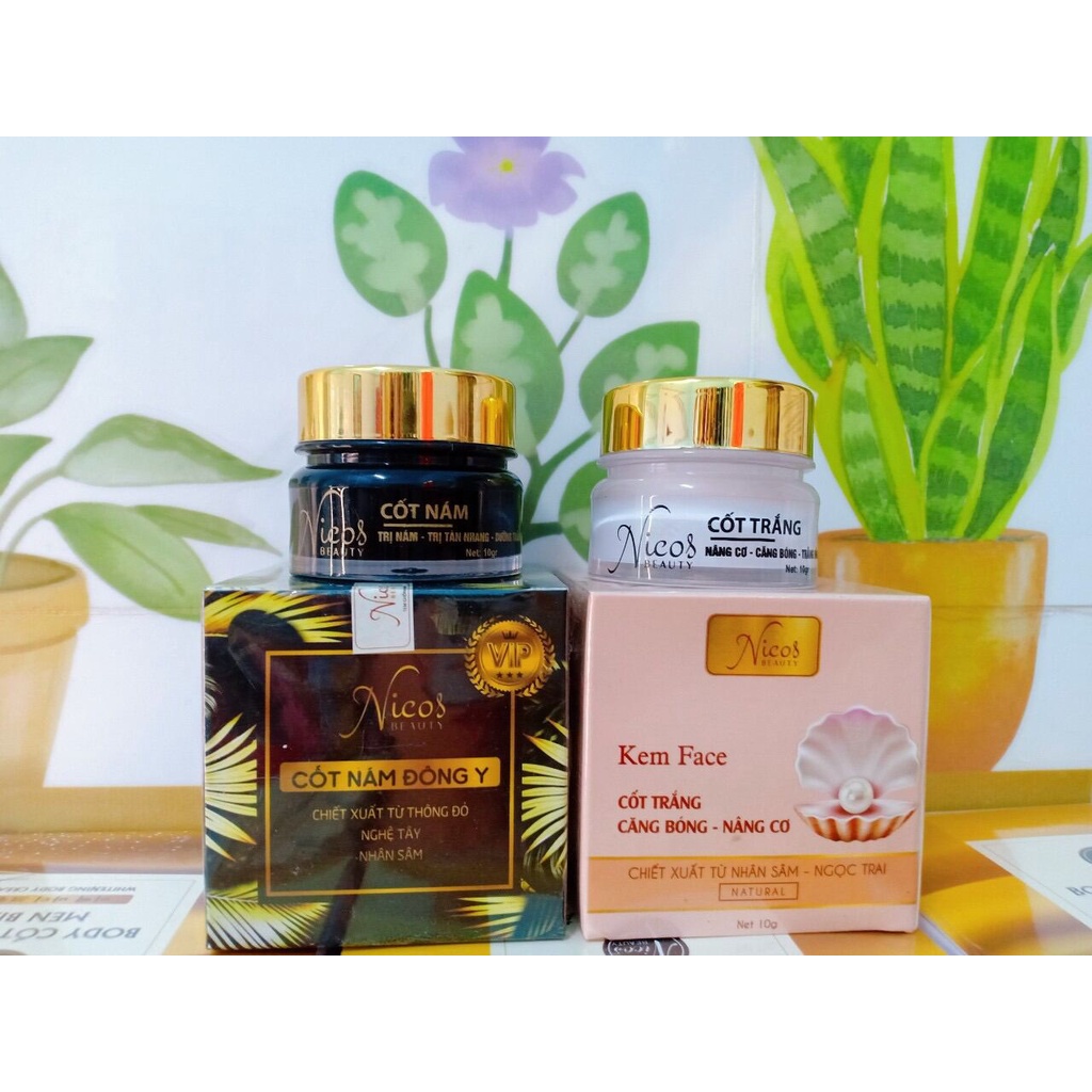 Combo 2 hộp Kem Face Cốt nám và Kem Cốt trắng nâng cơ ngày và đêm- Nicos Beauty 10g - Mẫu mới 2022