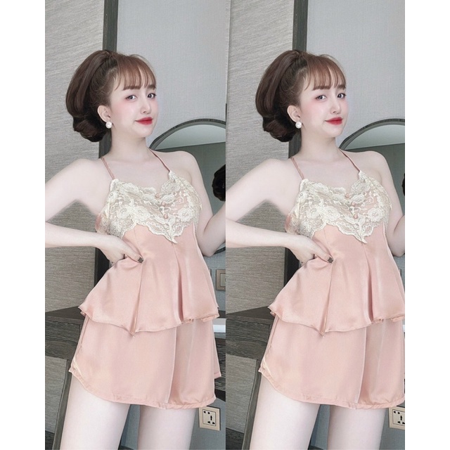 Đồ Ngủ Sexy Cổ Yếm, Đồ Ngủ Nữ Sexy Lụa Satin Cao Cấp kg MD001