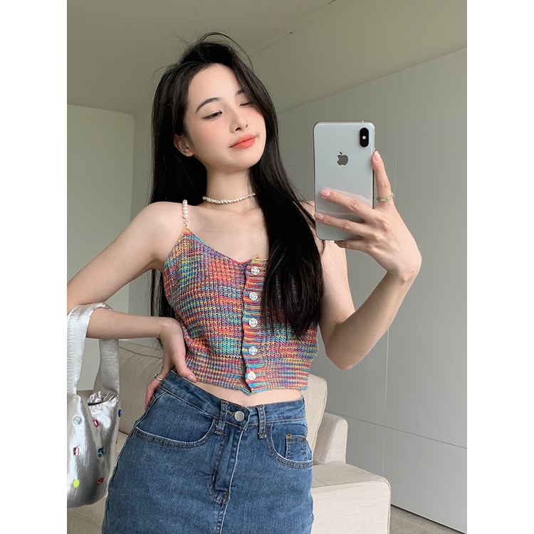 Porozi Áo hai dây croptop kiểu áo ống màu sắc thời trang phong cách Hàn Quốc cho nữ