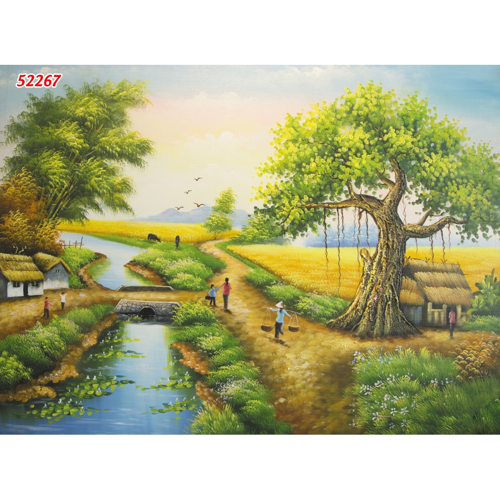 Tranh Dán tường 3D Phong Cảnh Làng Quê Việt Nam yên bình, ruộng bậc thang mẫu mới nhất, được ưa chuộng hiện nay