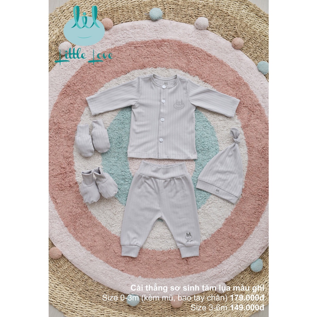 Bộ quần áo dài tay cài thẳng chất vải tăm lụa cho trẻ từ 0-6m little love