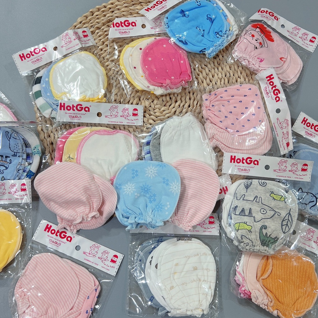 Set 3 Đôi Bao Tay Cho Bé Sơ Sinh Hotga Chun Mềm Cotton Mịn Mát (0-5 tháng, freesize)