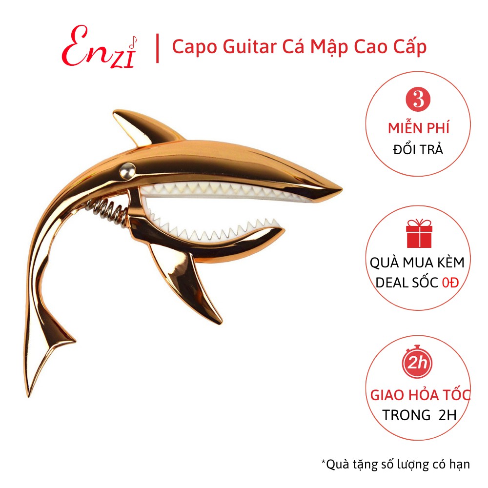 Capo guitar cá mập màu vàng cho đàn guitar classic acoustic cao cấp Enzi