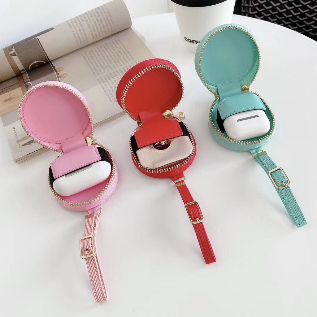 Vỏ Đựng Hộp Tai Nghe Hình Tròn Có Khóa Kéo Chống Trượt & Rơi Cho Airpods 1 / 2 / Pro