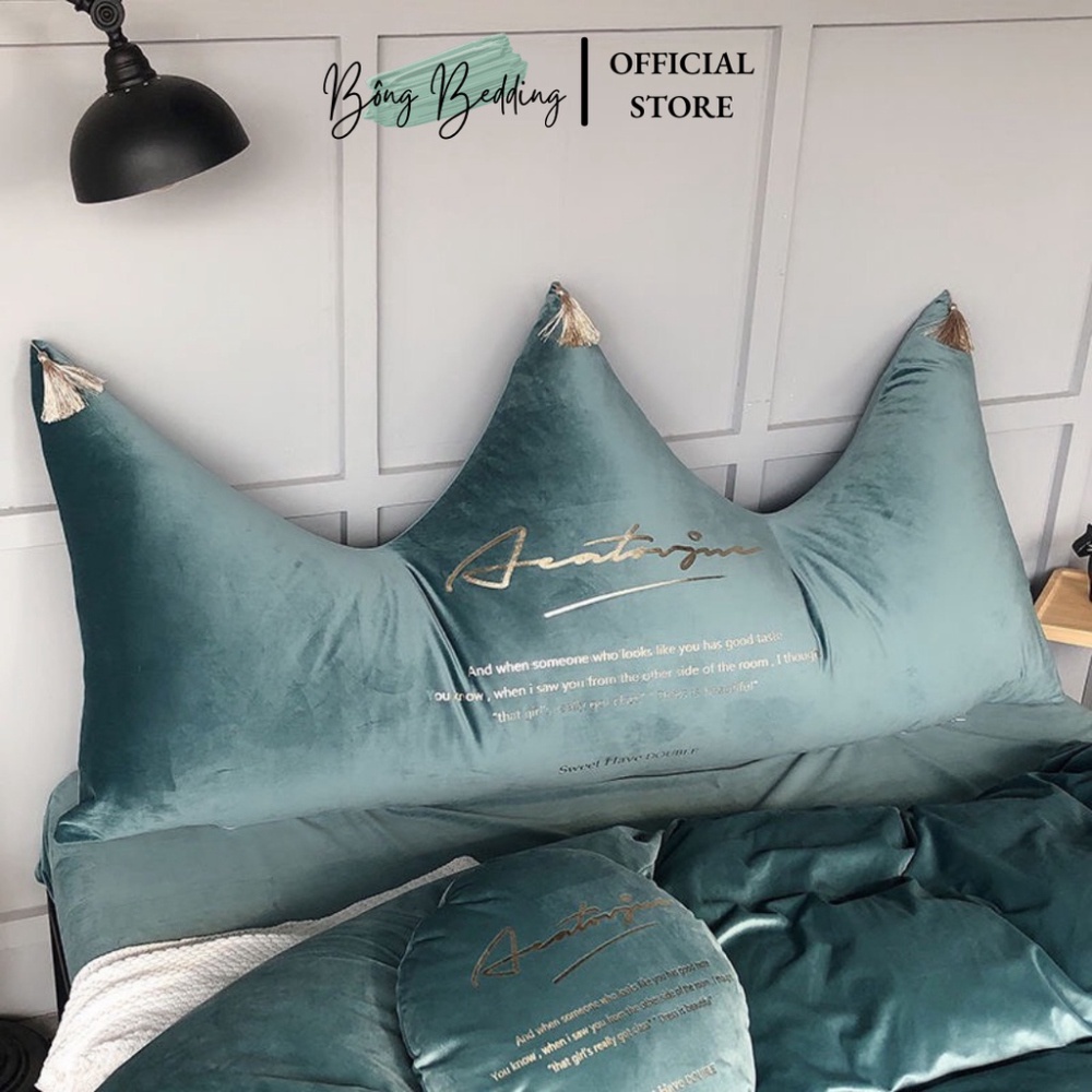 Gối Tựa Đầu Giường HIN BEDDING Mẫu Vương Miện Lucky Chất Liệu Nỉ Nhung Cao Cấp Có Sẵn 1m5 và 1m8