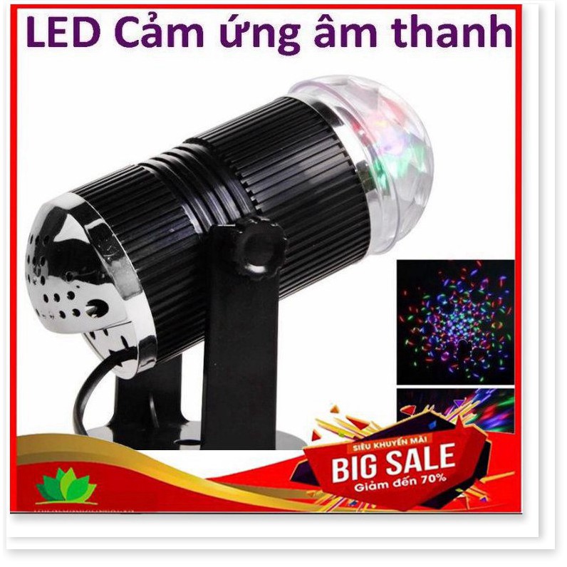 Đèn Led Hình trụ Xoay Pha Lê 7 Màu Cảm Ứng Âm Thanh Xoay 360 Độ