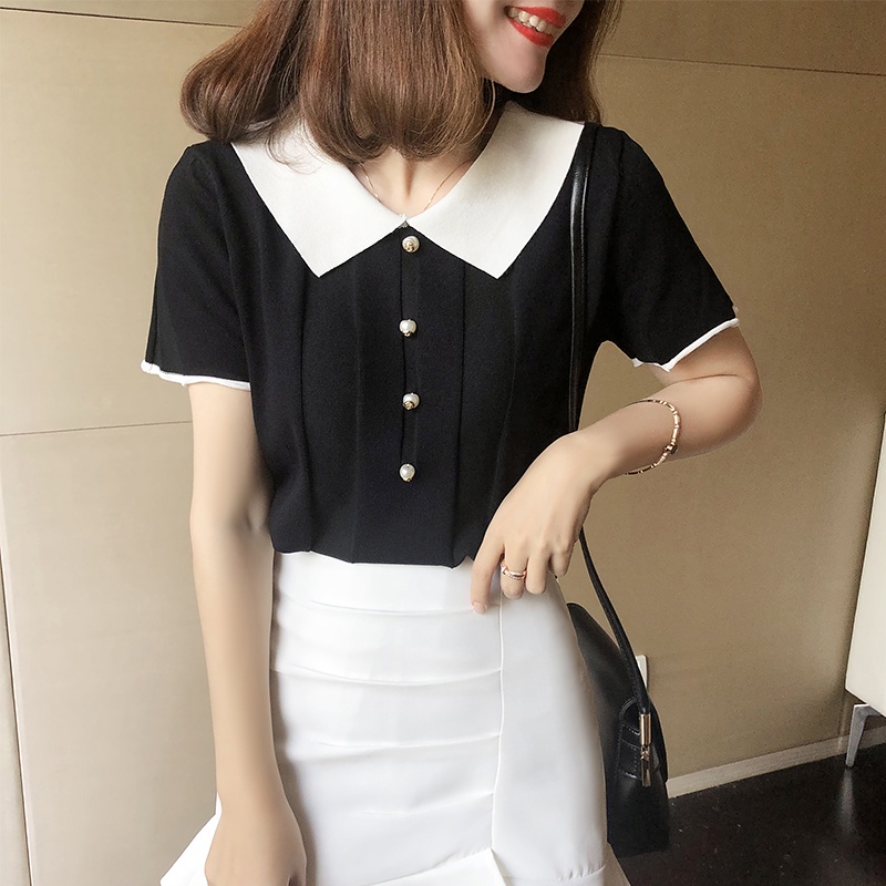 SUXI Áo Thun Tay Ngắn Dáng Rộng Màu Trắng Đen Kiểu Vintage Thời Trang Mùa Hè Cho Nữ