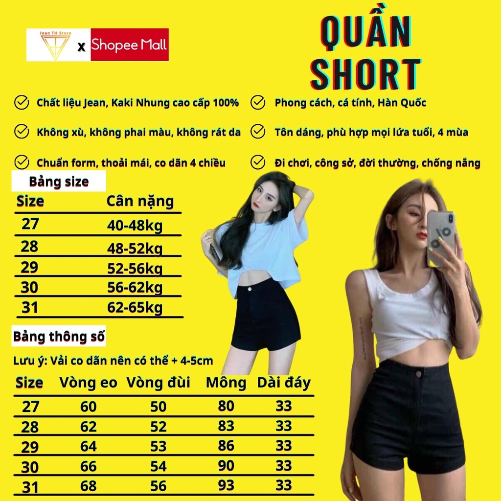 Quần short đùi kaki nhung TH Store co dãn 2 màu cạp cao tôn dáng lưng ôm body ullzang