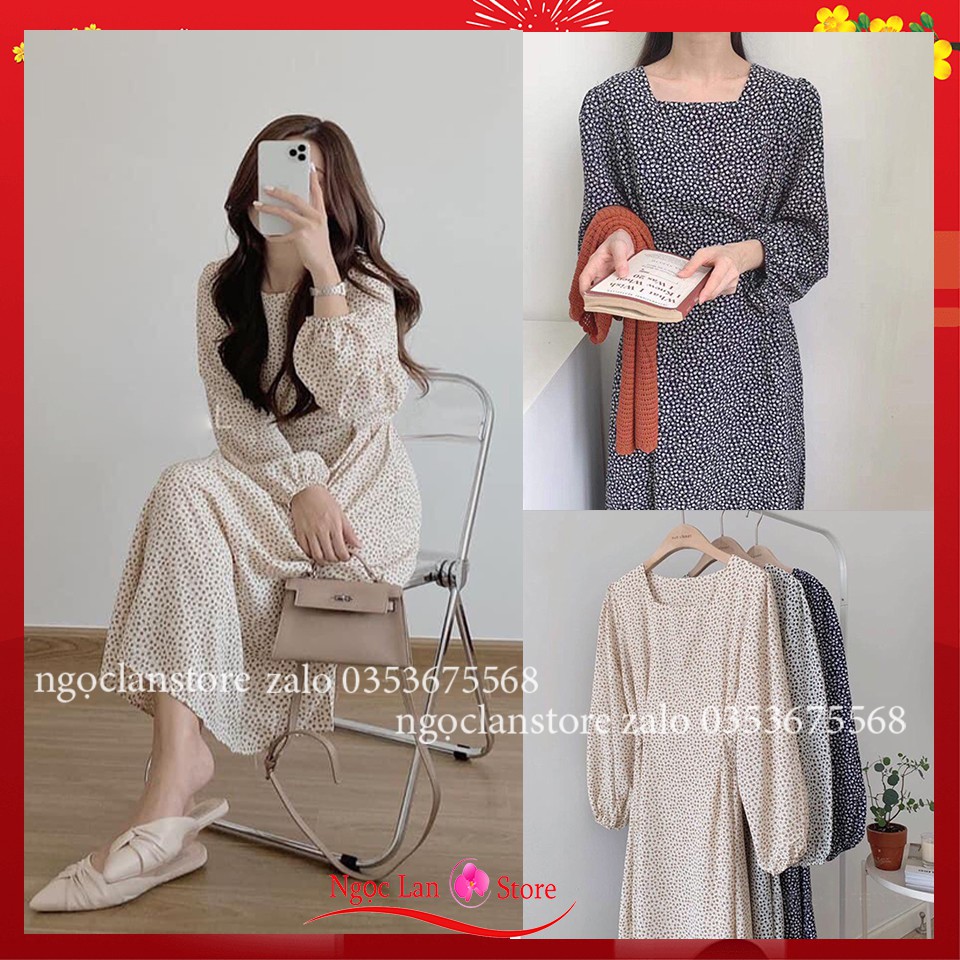 Đầm Hoa Nhí Dáng Dài 2 Lớp - Váy Hoa Vintage Thắt Nơ Eo