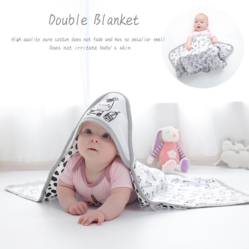 (KT 95*95cm Hàng Loại 1) Choàng ủ, Chăn ủ Cotton 2 lớp có mũ thoáng mát, mềm mịn cho bé
