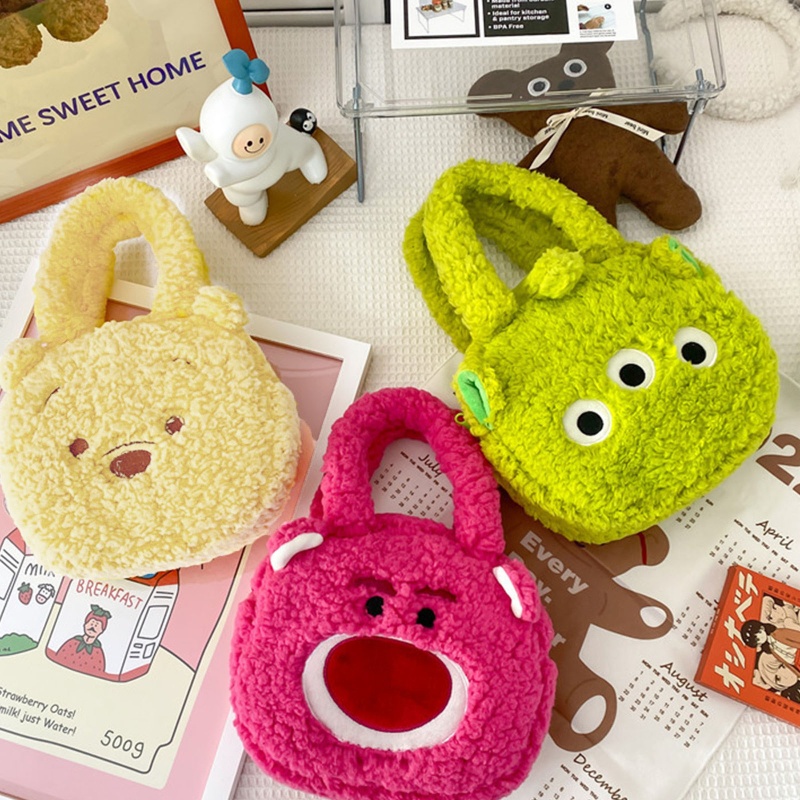 Túi Xách Đeo Vai Bằng Lông Cừu Sức Chứa Lớn Họa Tiết Gấu Dâu Tây Hoạt Hình Dễ Thương Dành Cho Bạn Thân