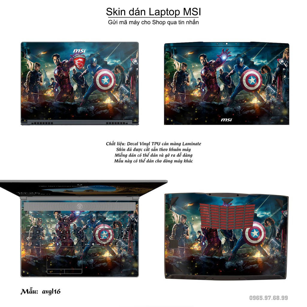 Skin dán Laptop MSI in hình Avenger nhiều mẫu 4 (inbox mã máy cho Shop)