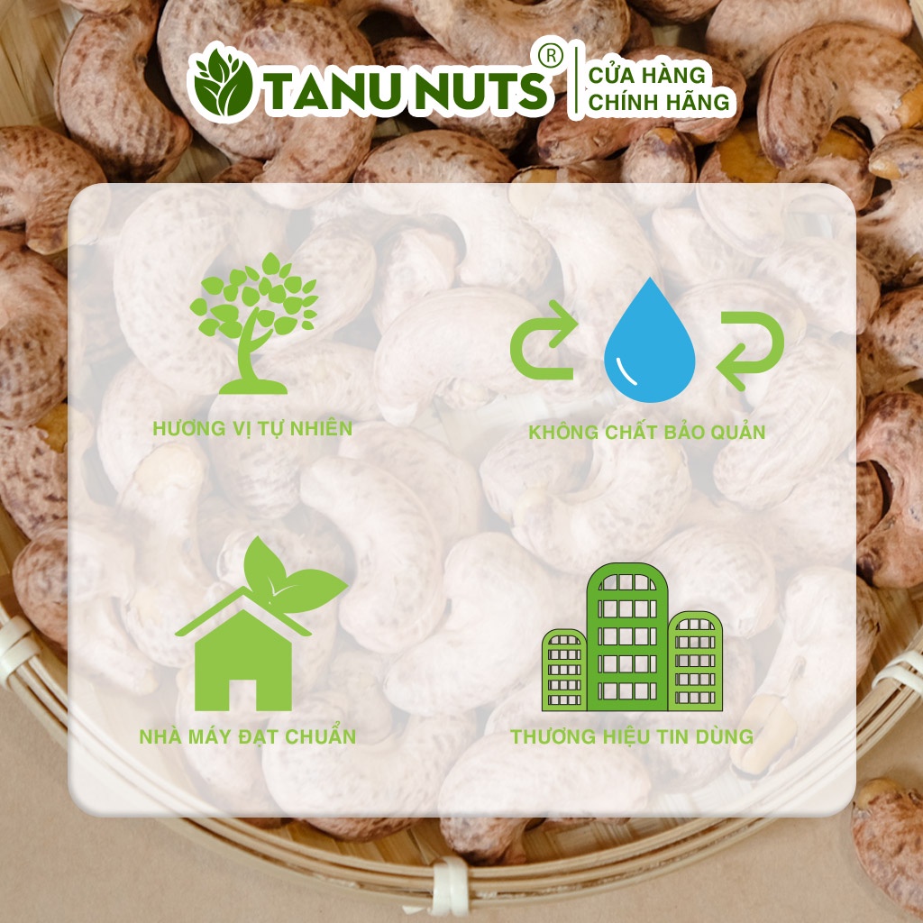 Hạt điều rang muối nguyên hạt TANU NUTS, hạt điều rang muối Bình Phước thơm ngon