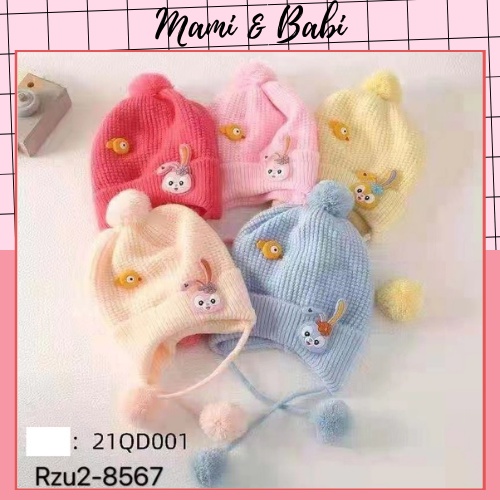 Mũ Len Thỏ Cột Dây Cho Bé 6-24 Tháng