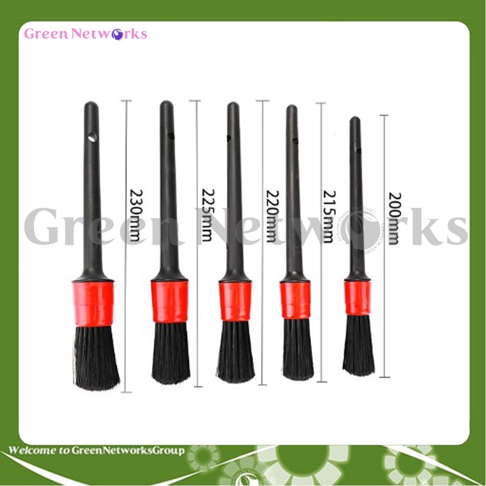 Bộ 5 chổi cọ vệ sinh xe máy, ô tô tròn từ lông heo cao cấp, cọ rửa khoang máy, nội thất  (5 cái/ 1 bộ) - GreenNetWorks