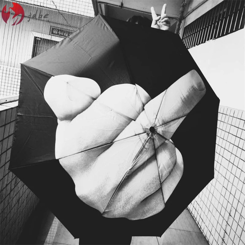 Dù Gấp Chống Gió In Hình Ngón Tay Giữa Màu Đen Dành Cho Nam Và Nữ