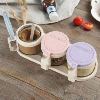 Bộ 3 hủ đựng gia vị lúa mạch