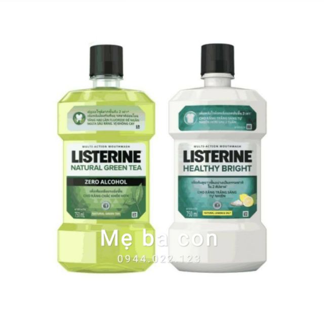 Nước súc miệng Listerine Trắng sáng 750, Bạc hà, Gừng thảo mộc &amp; Trà xanh 250ml và 750ml