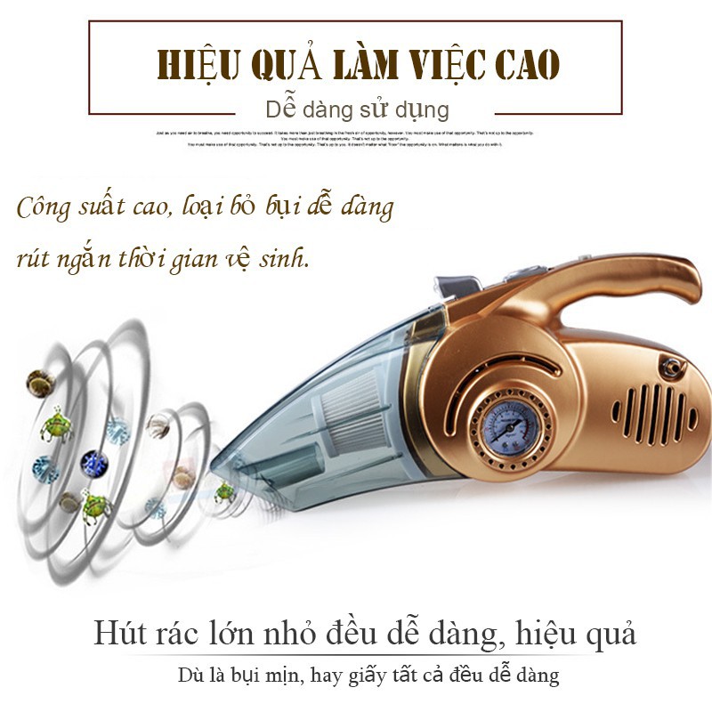 ♚【Xác thực】 Máy Hút Bụi Ô Tô Xe Hơi Mini Cầm Tay Đa Năng 4 trong 1 Kiêm Bơm Lốp Đèn Pin Và Đo Áp Suất Cắm Tẩu VTM