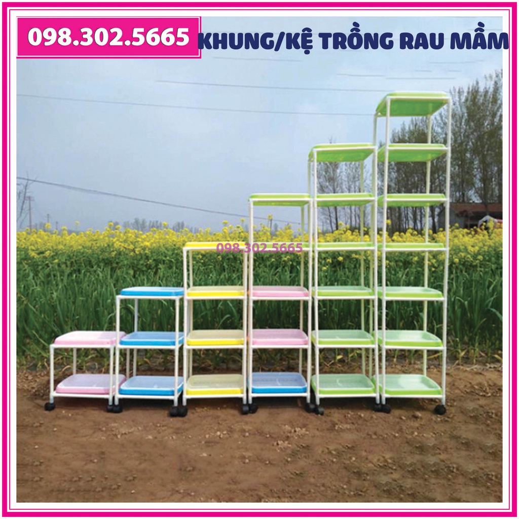 Khung/kệ trồng rau mầm - loại 3 tầng có bánh xe - Giá đỡ khay trồng  rau mầm