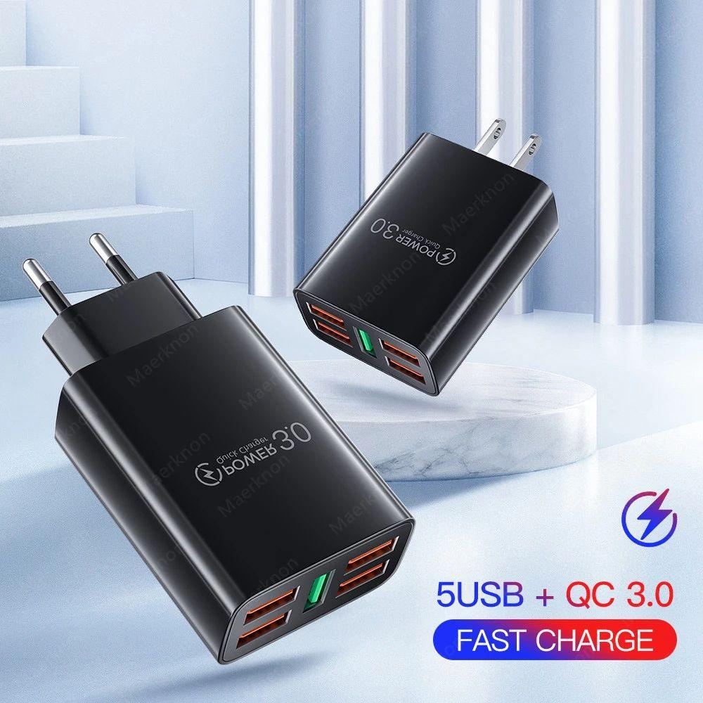 Bộ Sạc Nhanh 5 Cổng USB Thiết Kế Nhỏ Gọn Tiện Dụng Cho Điện Thoại Di Động