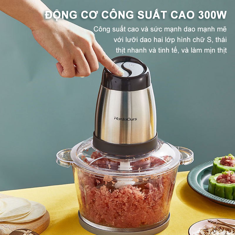 máy xay thịt, 2L,300W lưỡi đôi bằng thép không gỉ, được sử dụng để trộn và cắt nhỏ[GM-BXGJJJ53-1]