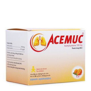 ACEMUC 100G ( HỘP/30 GÓI). TIÊU NHÀY TRONG CÁC BỆNH PHẾ QUẢN - PHỔI CẤP VÀ MÃN TÍNH.