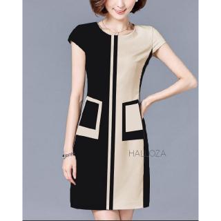 Đầm đen phối màu nude co giản