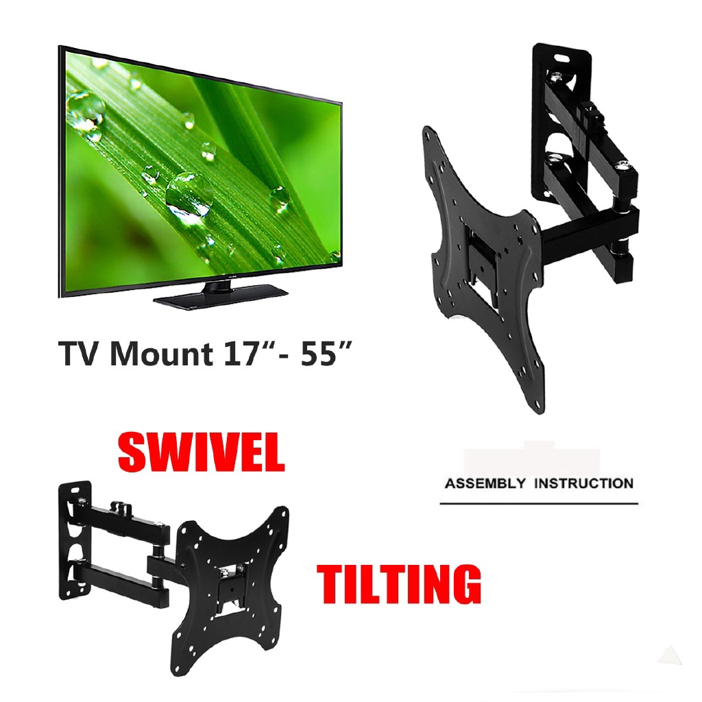 17-55 Inch Retractable 180 Degree Dual Arm Full Motion TV Wall Mount Tilt Swivels Monitor Stand Plasma Bracket