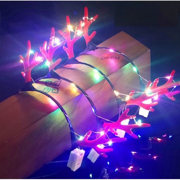 Bờm cài tóc Sừng hươu gạc tuần lộc giáng sinh phụ kiện nhung hươu có đèn led phát sáng christmas xmas noel sinh nhật