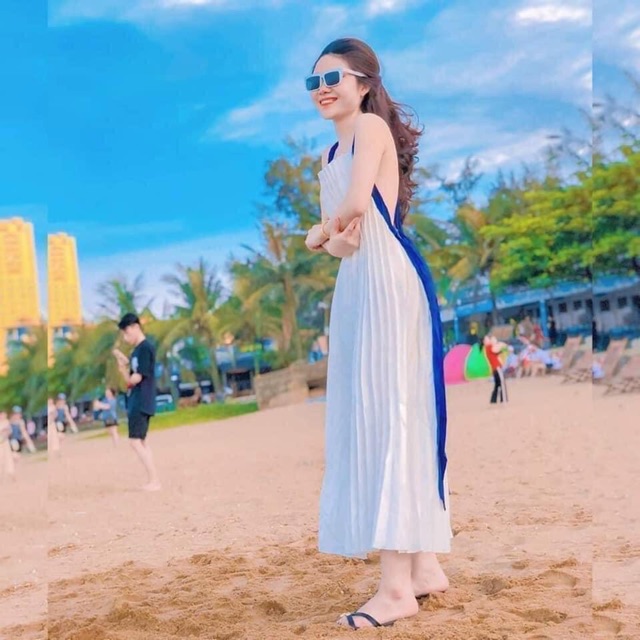 HÀNG CÓ SẴN SLL_Váy Maxi trắng xếp ly hở lưng siêu xinh | BigBuy360 - bigbuy360.vn
