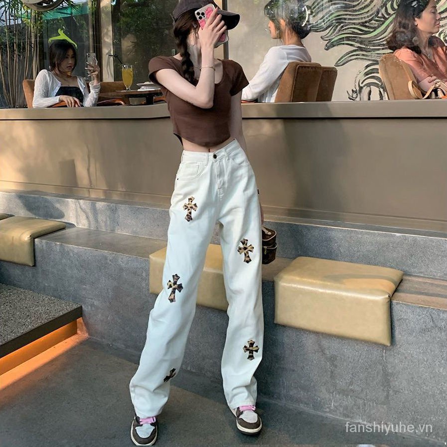  Quần Jean Dài Lưng Cao Ống Suông Thời Trang Cá Tính Cho Nữ