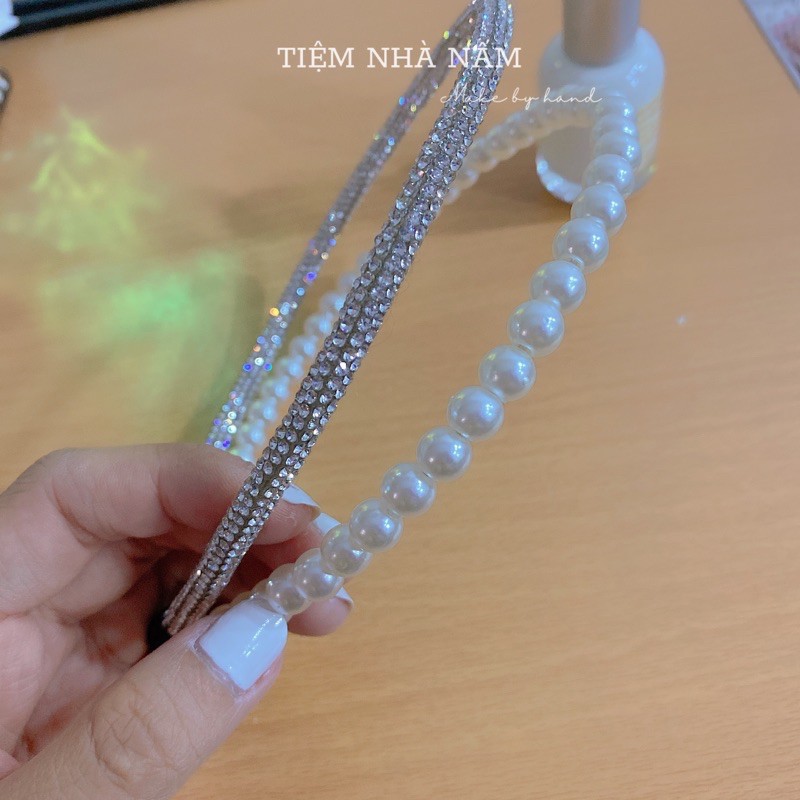 🎀 BỜM / CÀI TÓC NGỌC TRAI GIẢ PHỐI CÀI KIM TUYẾN HÀN QUỐC - [ Nhà Nấm handmade]