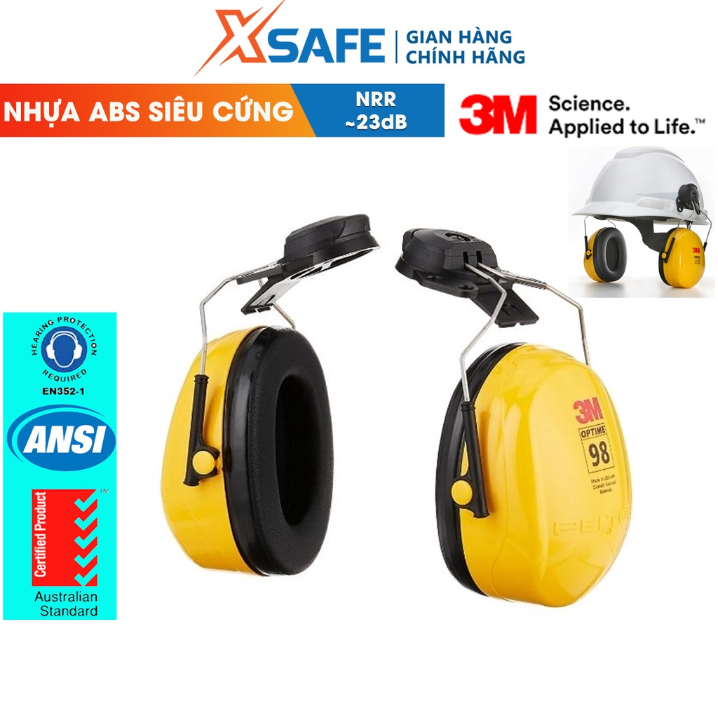 Chụp tai chống ồn 3M H9P3E độ giảm ồn 23dB, bảo vệ tai, gắn mũ bảo hộ, ôm kín khít vành tai người dùng - chính hãng