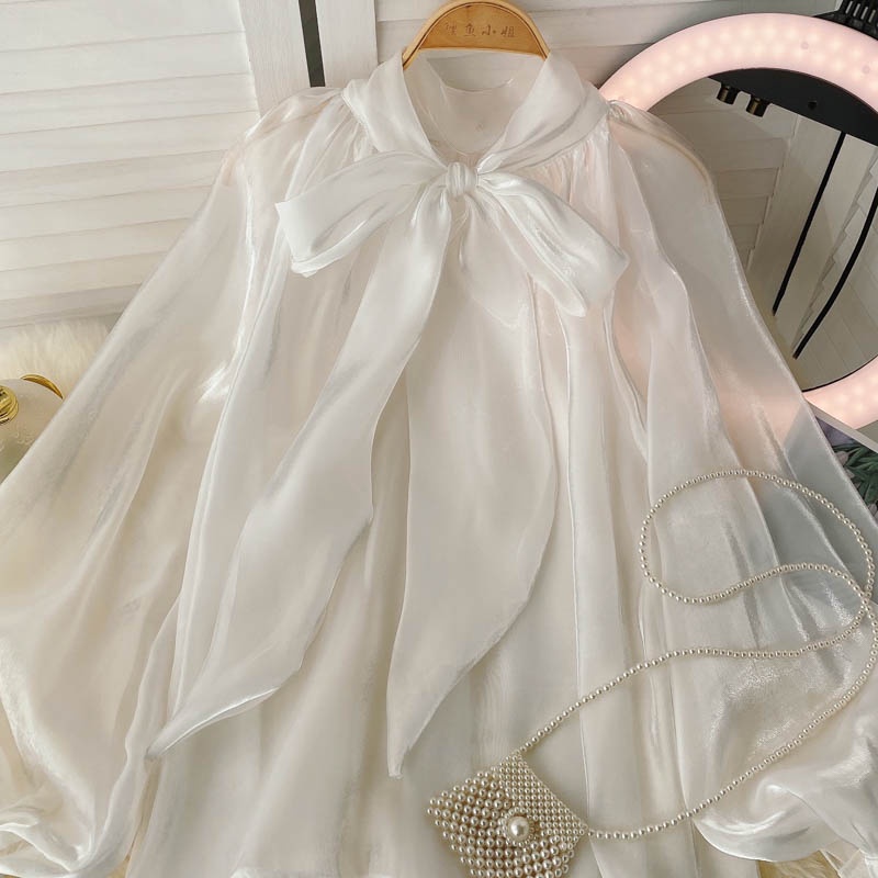 Áo sơ mi cổ nơ dài tay ulzzang   230222