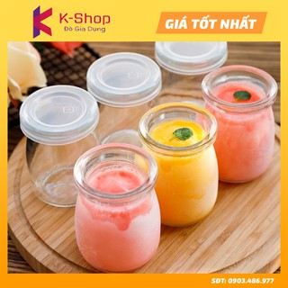 Hộp 12 hũ, cốc thủy tinh làm sữa chua có nắp đậy