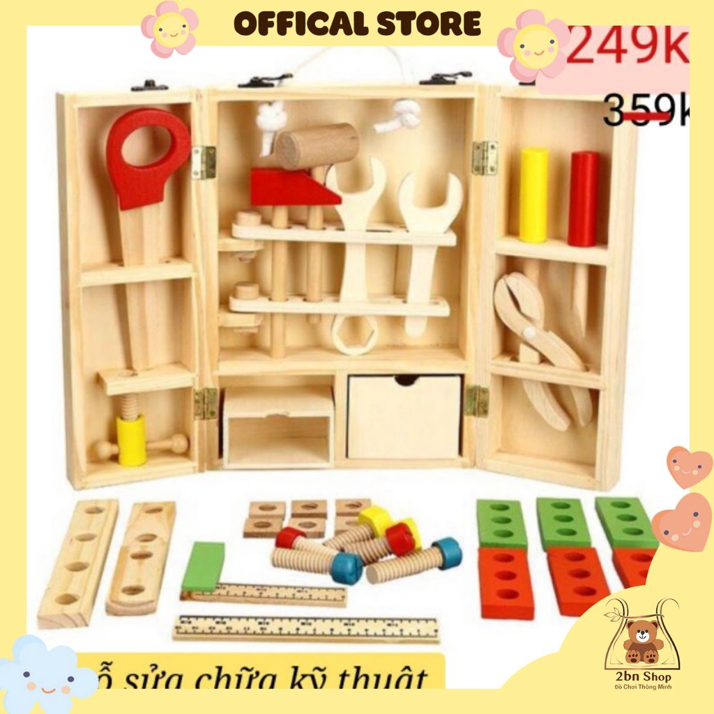 Hộp đồ nghề sửa chữa kỹ thuật cho bé đồ chơi gỗ trí tuệ