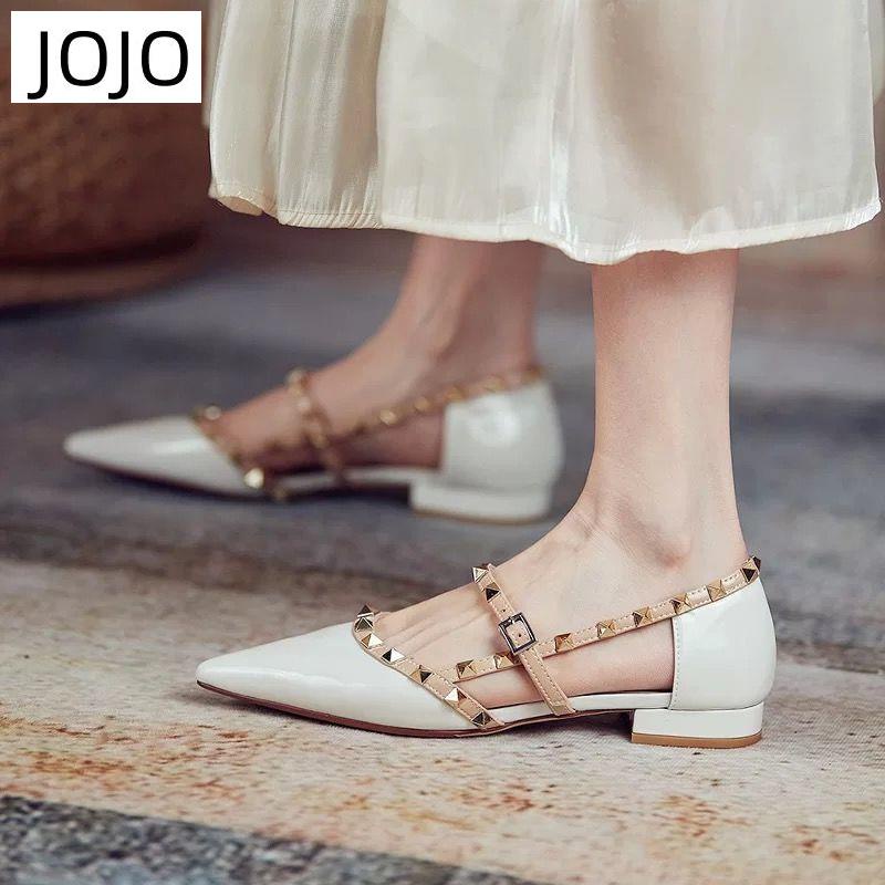 Giày Sandal Mũi Nhọn Bằng Da Đính Đinh Tán Thời Trang Mùa Hè Cho Nữ